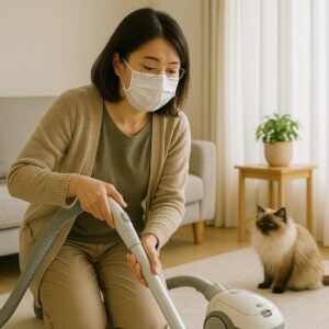 掃除機をかける女性の画像